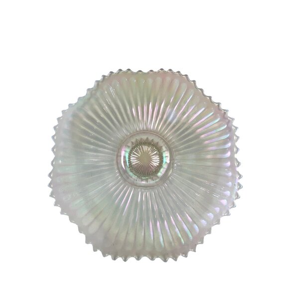 Vintage Iridescent Glass Serving Platter With Scalloped Edge - Picture 2 of 6
